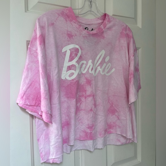 NWOT Pink Barbie Tie-Dye Cropped Graphic Tee T-Shirt XL - Picture 6 of 10
